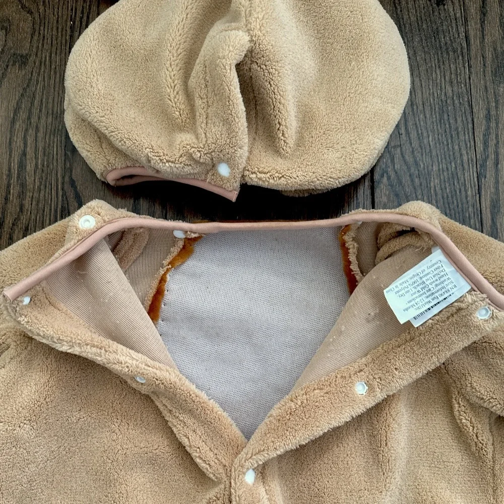 Fun World Baby Dog Costume 12-24M Tan Puppy Fleece Jumpsuit Hood‎ Mittens Tail